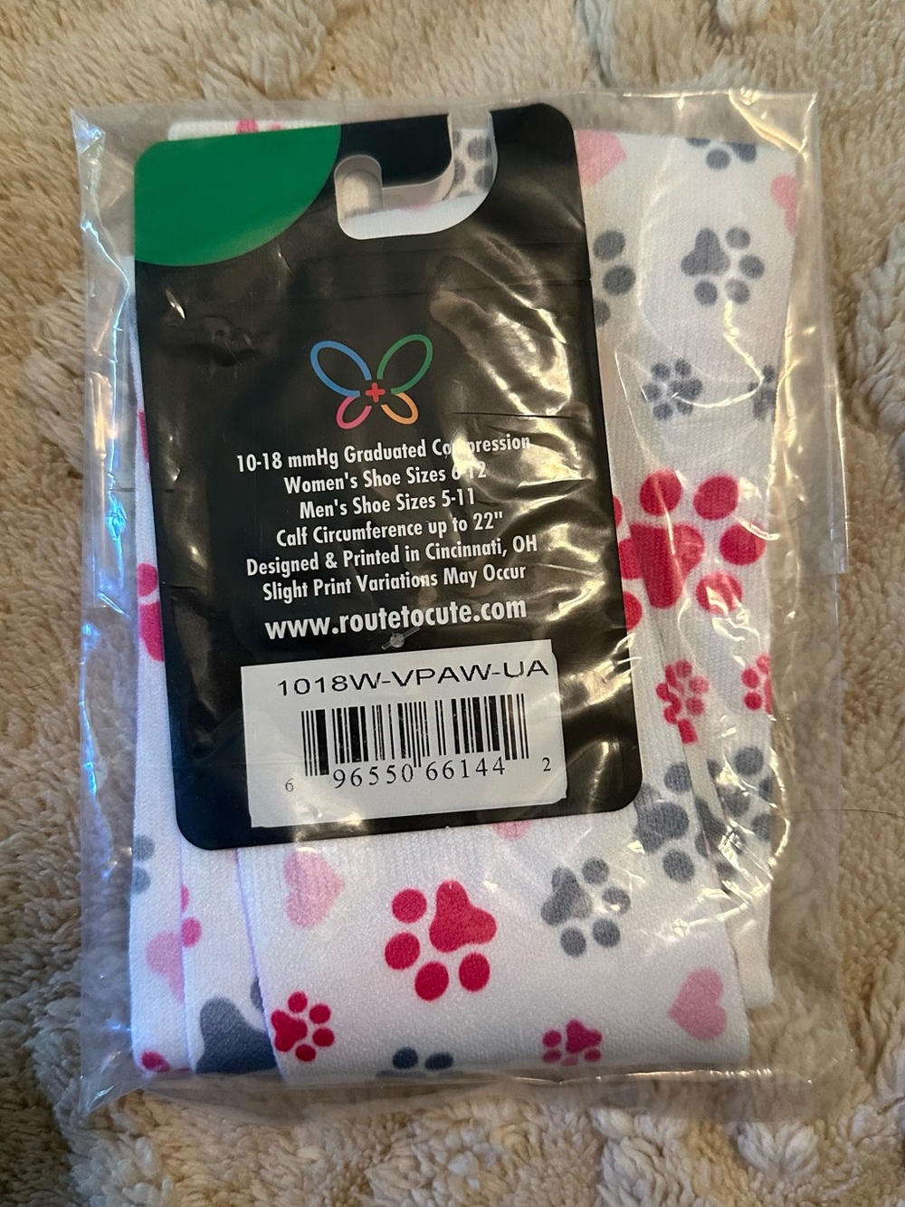 Cutieful Pink and Gray Paw Print Graduated Compression 10-18 mmHg Socks